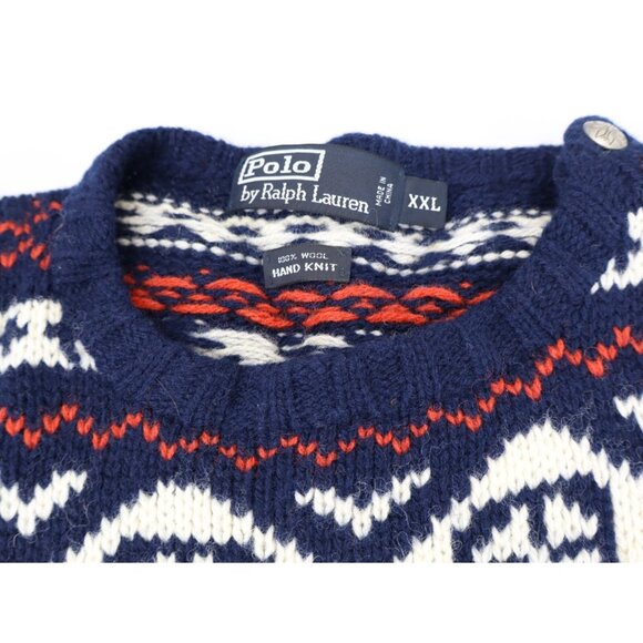 Polo Ralph Lauren Mens Fair Isle Hand Knit Wool Crewneck Sweater Size XXL - Picture 2 of 6
